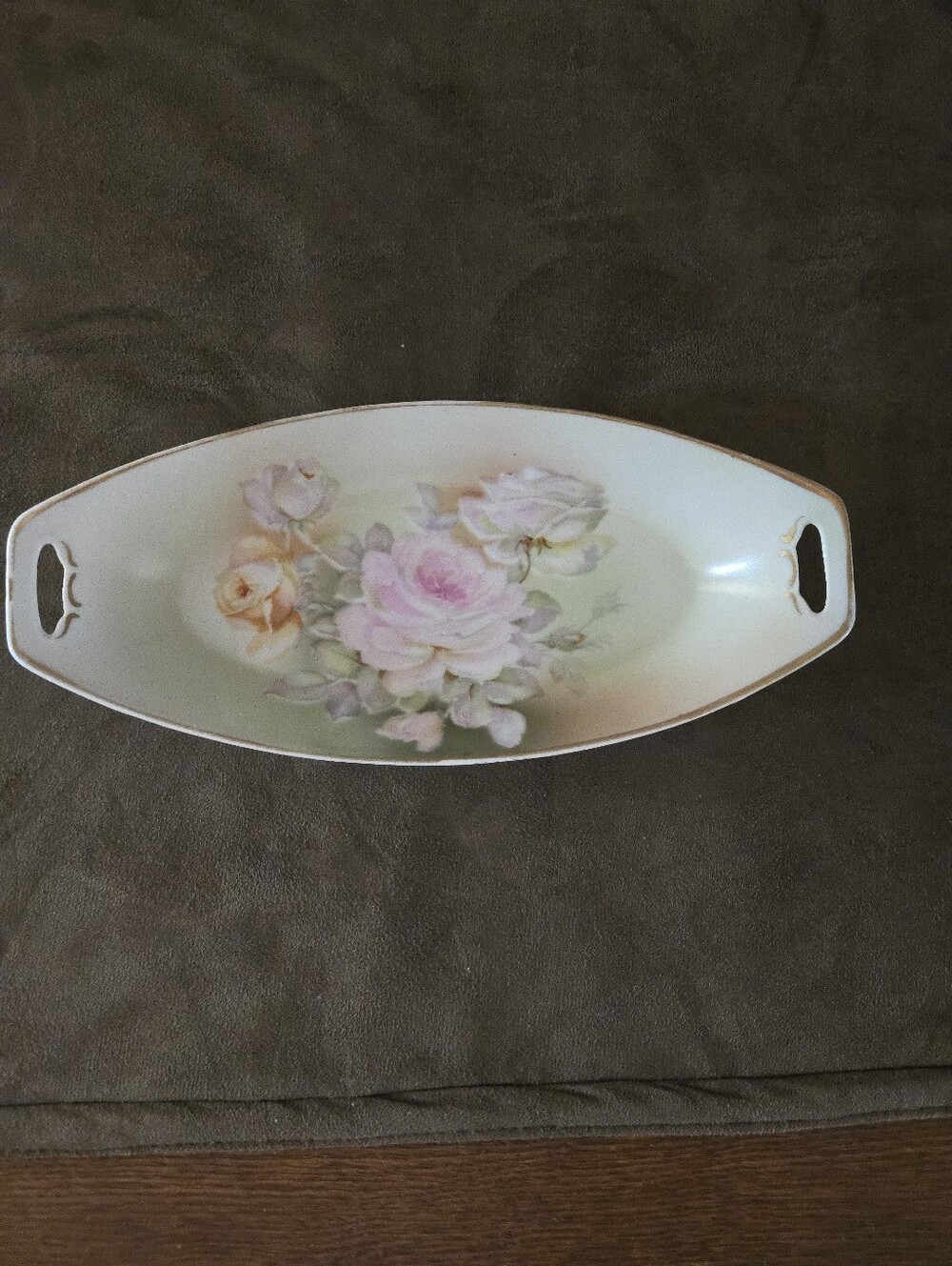 VTG GERMAN Floral Porcelain Oval Serving Tray/dish  Pastel Pink & Green